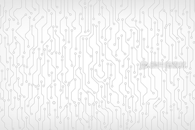 Circuit Board Technology Information Pattern Concept Vector Background. Grayscale Color Abstract PCB Trace Data Infographic Design Illustration.